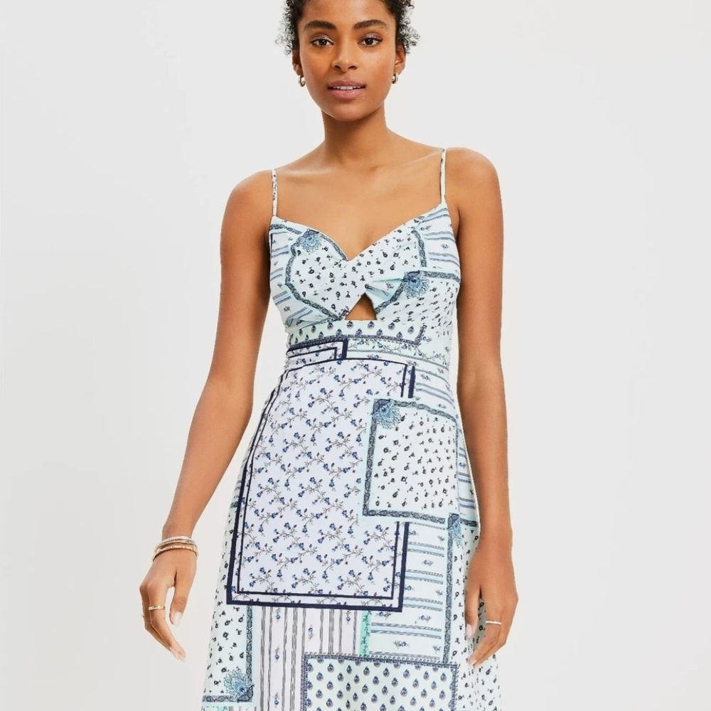 LOFT Blue, Green, and White Patchwork Cami Dress